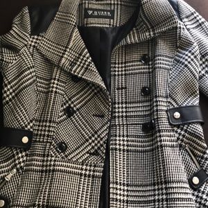 Guess Double-Breasted Skirted Plaid Coat